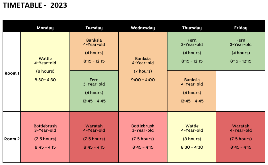 2023 Timetable Evesham Road Kindergarten